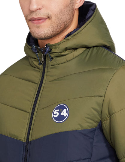 Men's Regular Fit Quilted Bomber Jacket with Detachable Hood - Winter Warm, Insulated Lining, Ribbed Cuffs, and Stylish Design