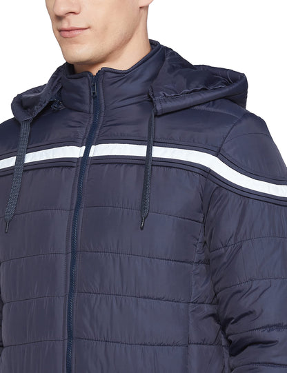 Men's Regular Fit Quilted Bomber Jacket with Detachable Hood - Winter Warm, Insulated Lining, Ribbed Cuffs, and Stylish Design