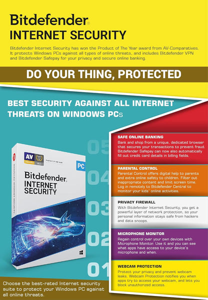 BitDefender Internet Security - 1 User, 3 Years Windows (Email Delivery in 2 hours - No CD)