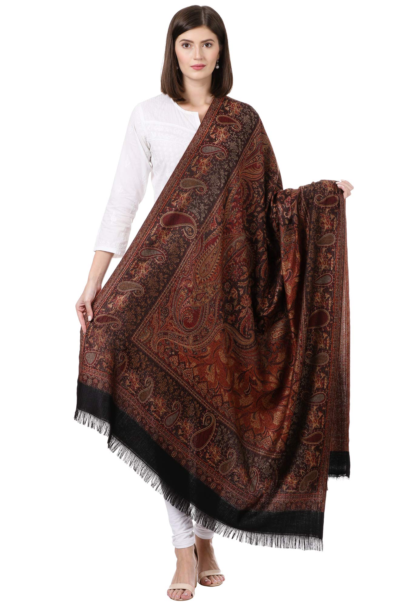 Pashtush Women's Kashmiri Woolen Shawl, Jacquard palla, Warm and soft, Faux Pashmina