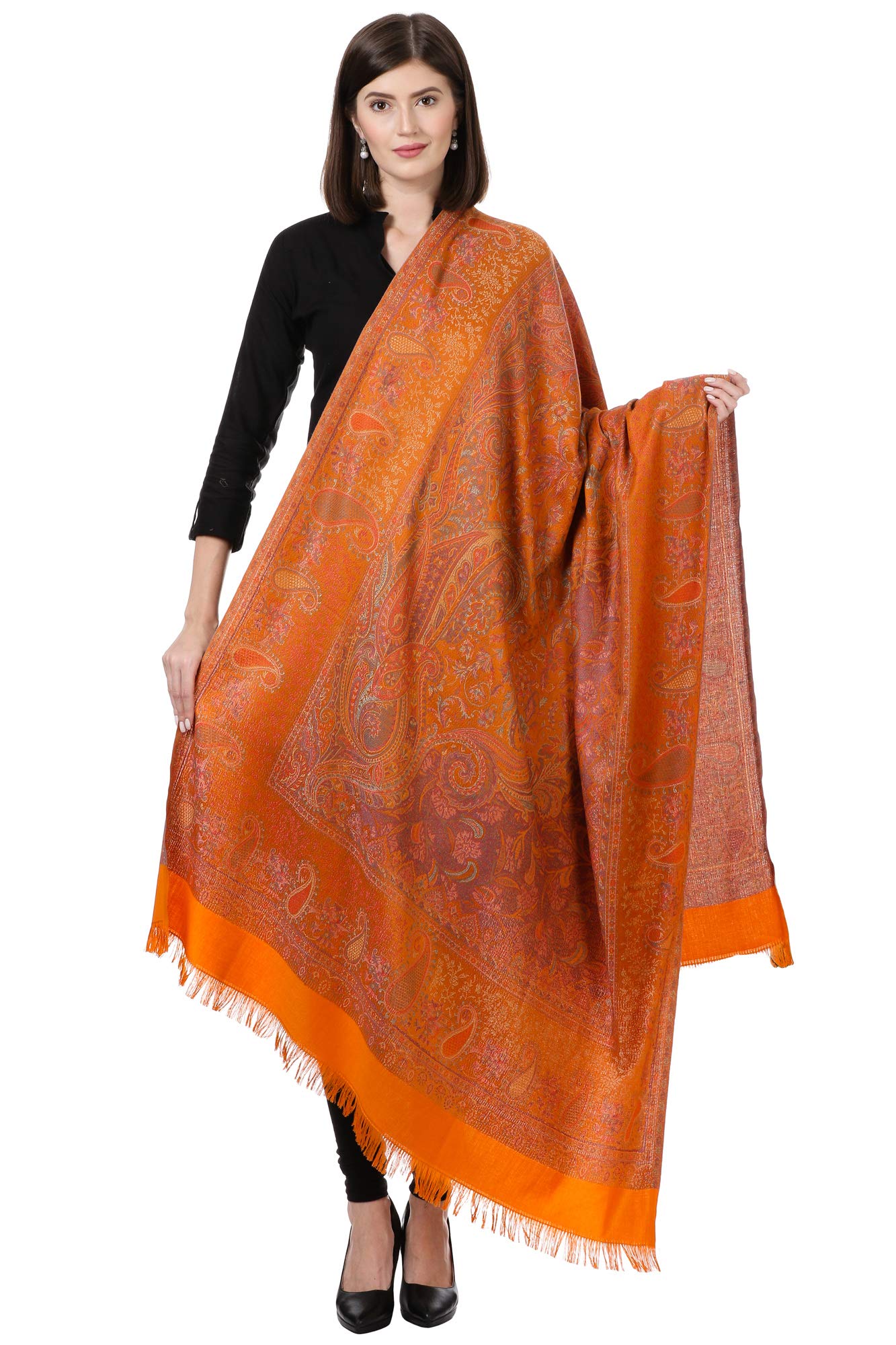 Pashtush Women's Kashmiri Woolen Shawl, Jacquard palla, Warm and soft, Faux Pashmina