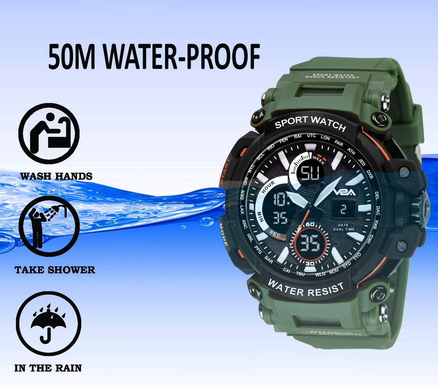 V2A Outdoor Sport Shockproof Led Analogue And Digital Waterproof Chronograph Watch For Men ( Multicolor )