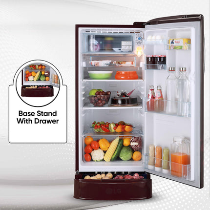 LG 185 L 5 Star Inverter Direct-Cool Single Door Refrigerator (GL-D201APZU, Shiny Steel, Base stand with drawer)