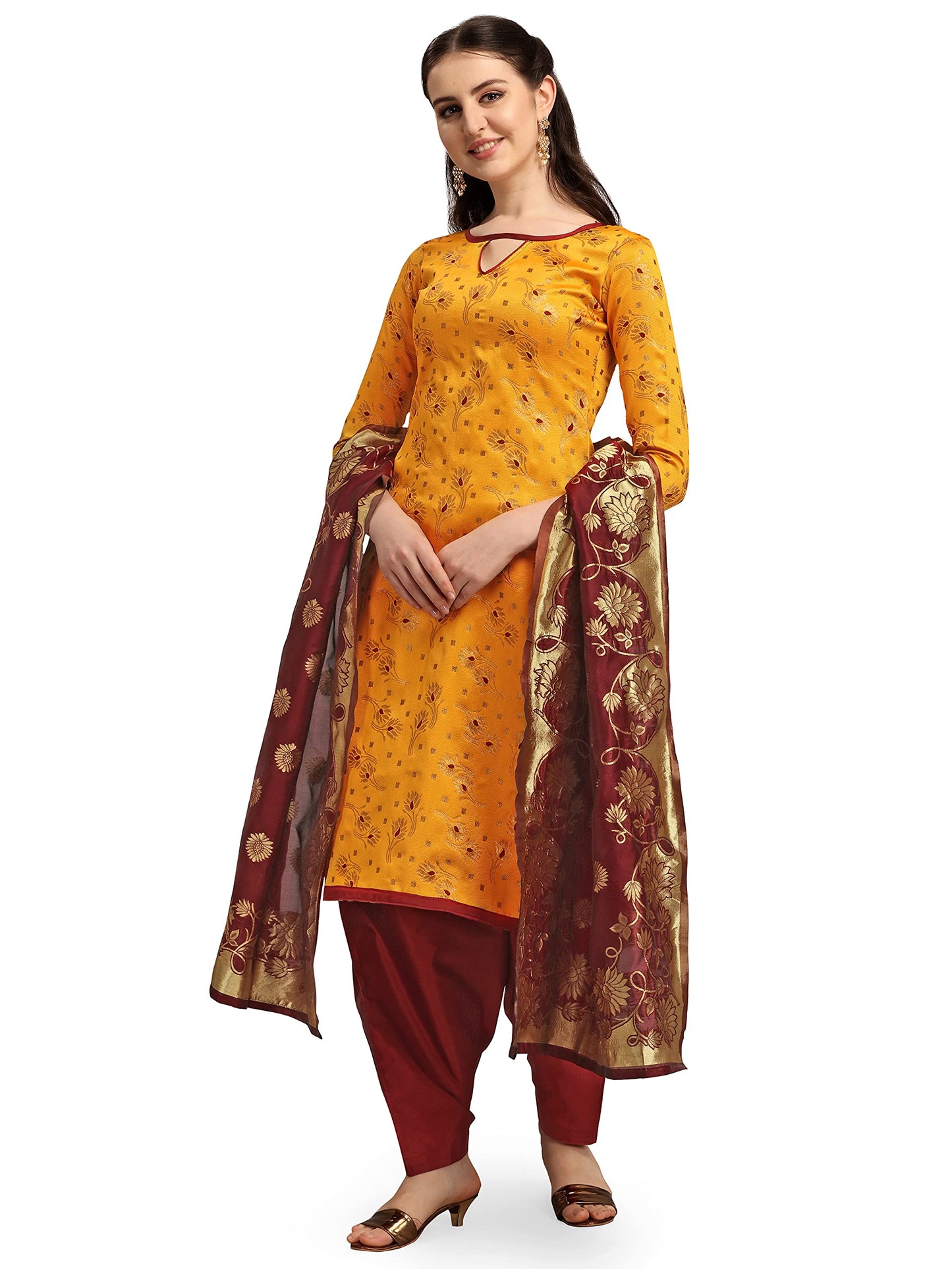 EthnicJunction Women's Banarasi Silk Unstitched Salwar Suit Dress Material Material With Banarasi Dupatta