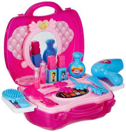 Amazon Brand - Jam & Honey Makeup Set for Girls | Lightweight Portable Plastic Suitcase Kit | Ideal for 3+ Years Kids | Non-Toxic | Kid-Friendly | Pink & Blue