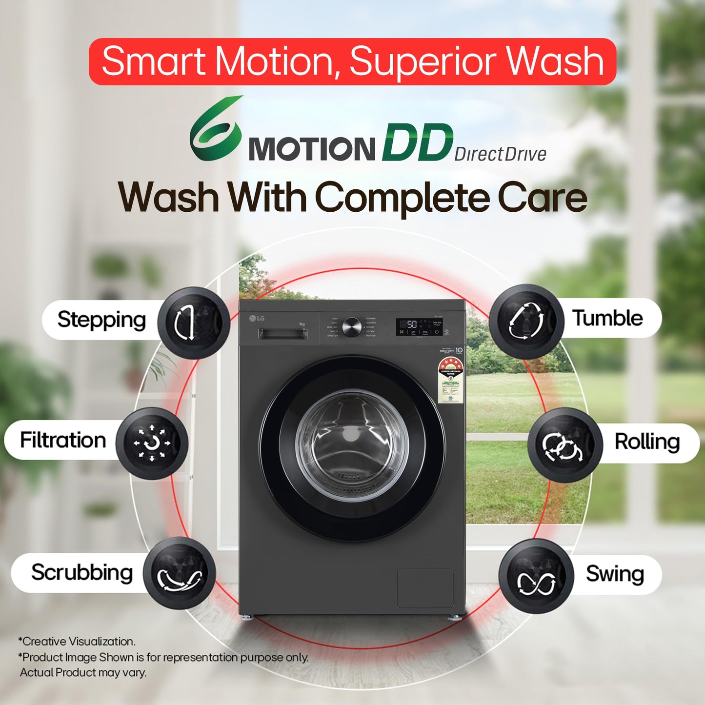 LG 7 Kg, 5 Star, Direct Drive Technology, Steam Wash, 6 Motion DD, Smart Diagnosis, Fully-Automatic Front Load Washing Machine (FHM1207SDM, Allergy Care, In-Built Heater, Touch Panel, Middle Black)