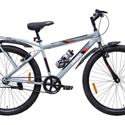 Hero Next 24T Single Speed Mountain Bicycle for Mens | Rigid Suspension | Integrated Carrier | V Brake | Quick Release Seat (Grey-Red) 