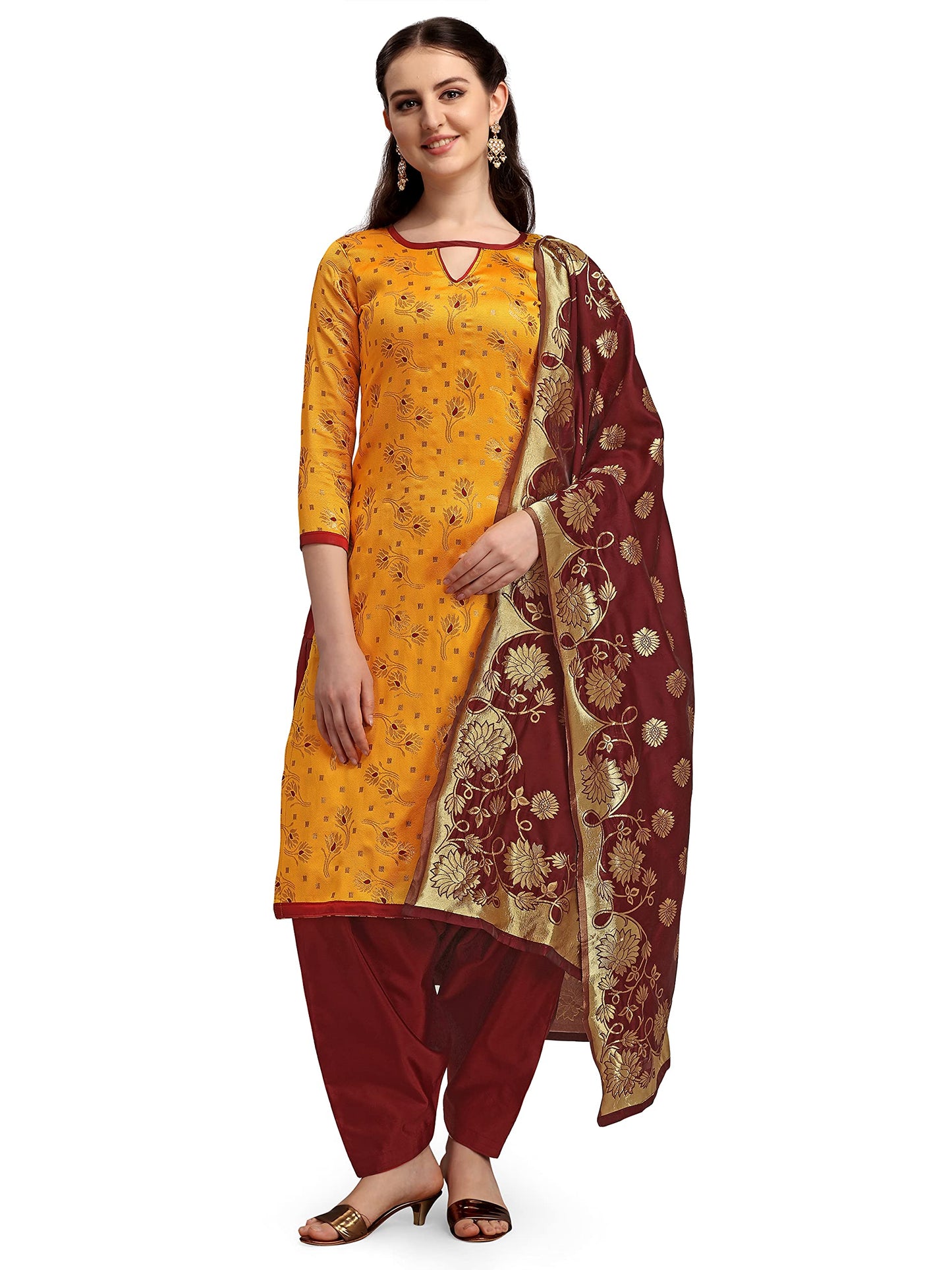 EthnicJunction Women's Banarasi Silk Unstitched Salwar Suit Dress Material Material With Banarasi Dupatta