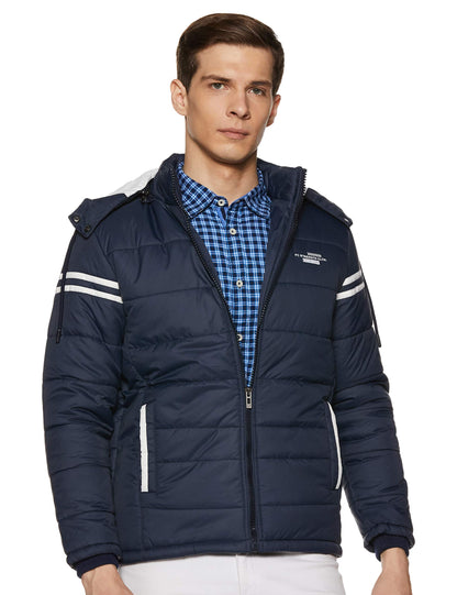 Men's Regular Fit Quilted Bomber Jacket with Detachable Hood - Winter Warm, Insulated Lining, Ribbed Cuffs, and Stylish Design