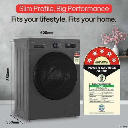 LG 8 Kg, 5 Star, Wi-Fi, Direct Drive Technology, Steam Wash, 6 Motion DD, Fully-Automatic Front Load Washing Machine (FHB1208Z4M, Allergy Care, In-Built Heater, Touch Panel, 2024 model, Middle Black) 