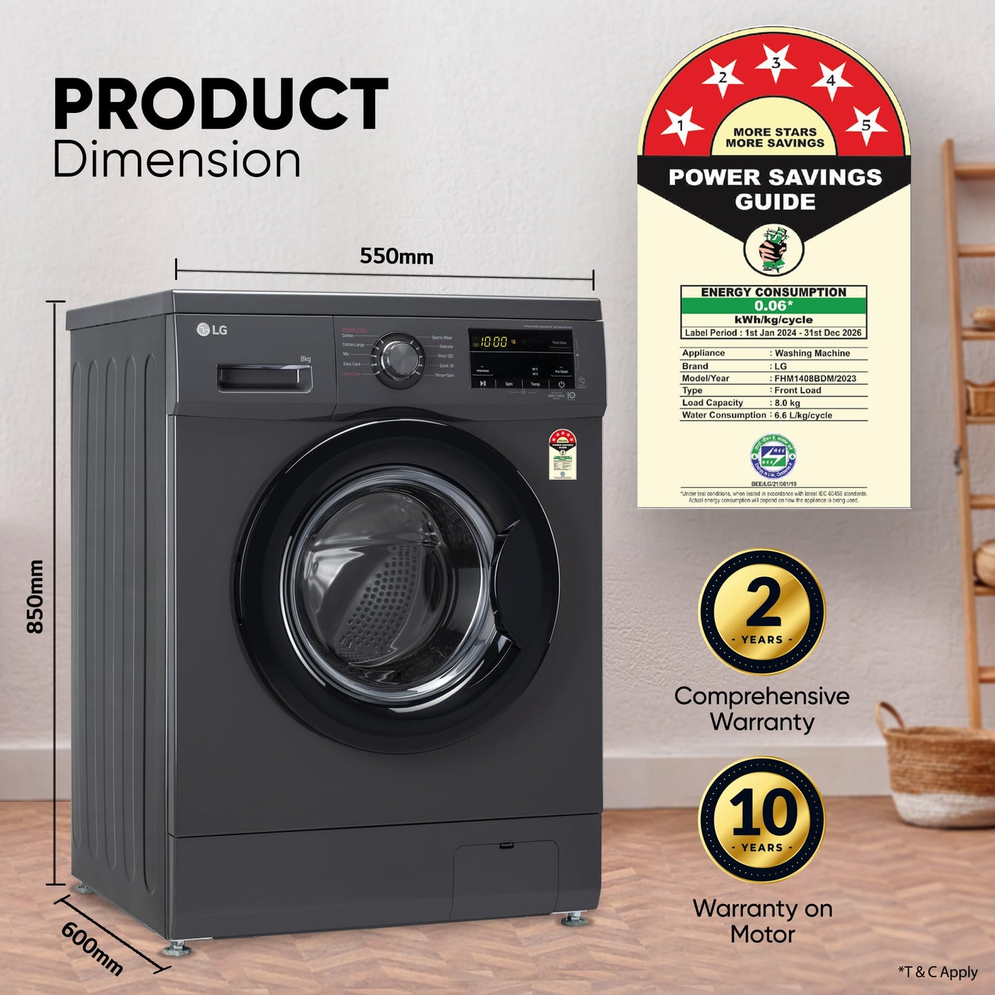 LG 7 Kg, 5 Star, Direct Drive Technology, Steam Wash, 6 Motion DD, Smart Diagnosis, Fully-Automatic Front Load Washing Machine (FHM1207SDM, Allergy Care, In-Built Heater, Touch Panel, Middle Black)