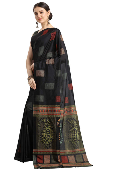 EthnicJunction Women's Silk Blend Printed Saree With Blouse Piece