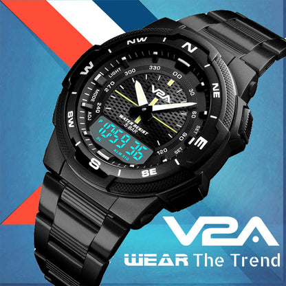 V2A Analogue - Digital Men's Watch (Black Dial Silver Colored Strap)