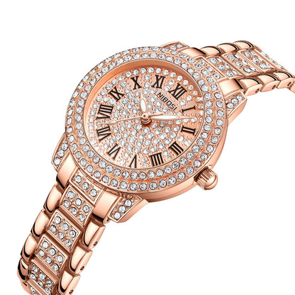 NIBOSI Women Wrist Watches Analog Rose Gold Dial Women's Watch for Girls&Miss&Ladies Diamond Studded with Stylish Girlfriend Watches