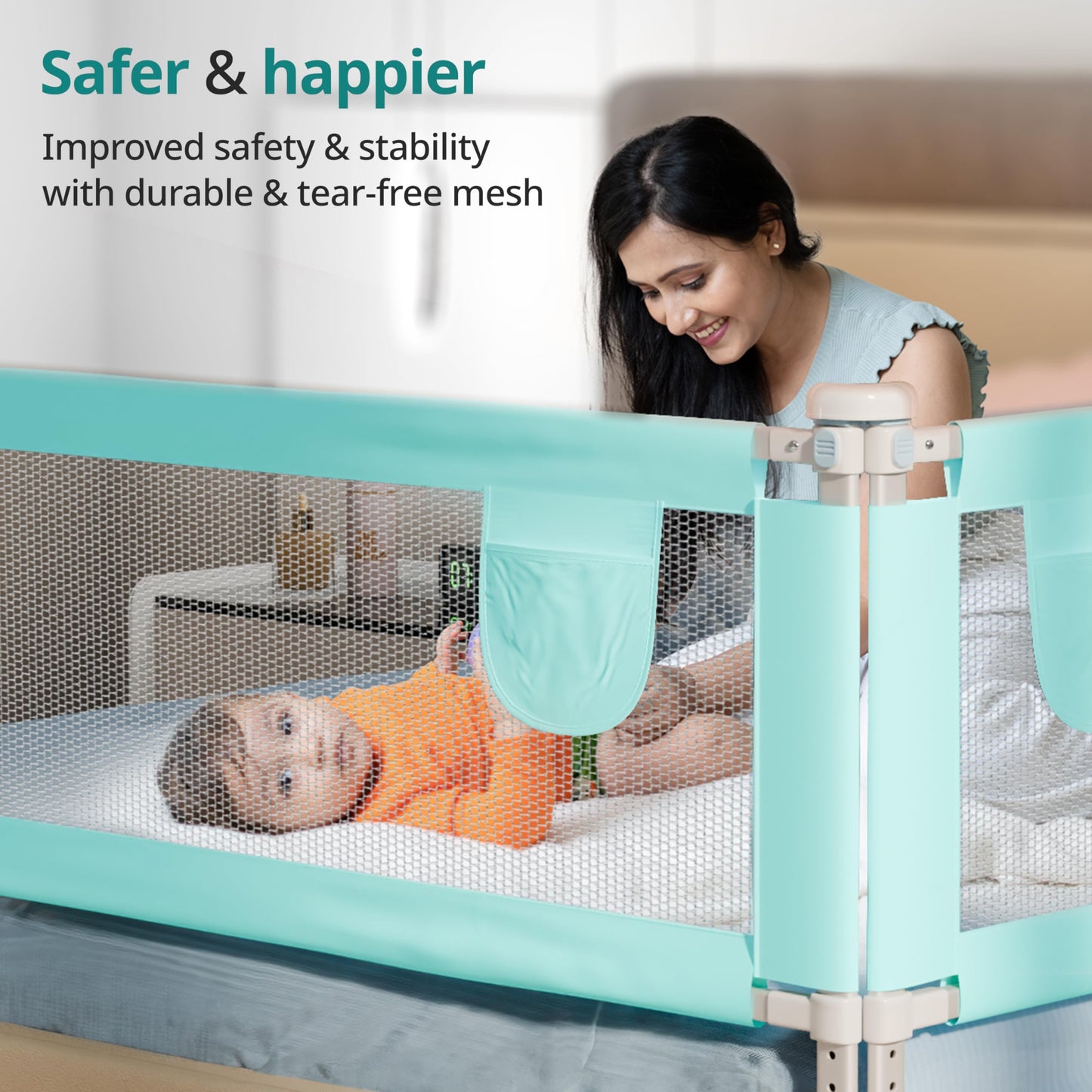 LuvLap Comfy Baby Bed Rail Guard for Baby & Toddler Safety, 180cm x 72cm, Bed rails for baby safety, Foldable & Portable, Adjustable Height, Single bed side rails for baby, Pack of 1 (Green)