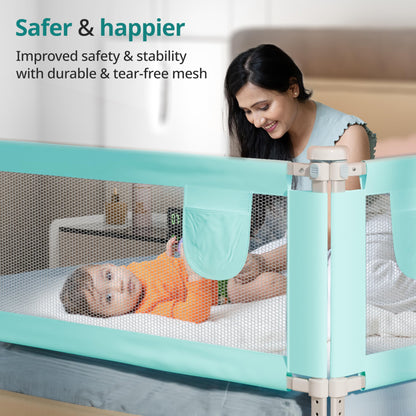 LuvLap Comfy Baby Bed Rail Guard for Baby & Toddler Safety, 180cm x 72cm, Bed rails for baby safety, Foldable & Portable, Adjustable Height, Single bed side rails for baby, Pack of 1 (Green)