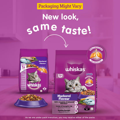 Whiskas Adult (1+ Years) Dry Cat Food, Mackerel Flavour, 480 g, Contains 41 Essential Nutrients, Complete & Balanced Nutrition for Adult Cats