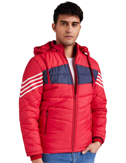 Men's Regular Fit Quilted Bomber Jacket with Detachable Hood - Winter Warm, Insulated Lining, Ribbed Cuffs, and Stylish Design