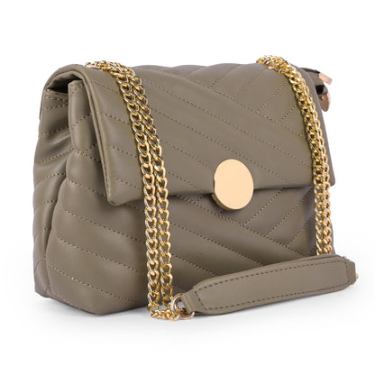 ADISA Women's Girls Quilted Cross Body Sling Bag with Gold Chain (SL5136)