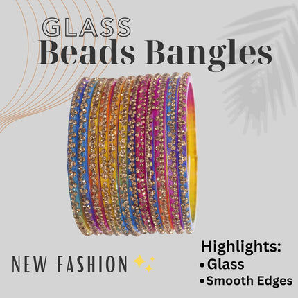 LAVAZZA Designer Glass Bangles Set with Diamond Stone For Women & Girls | Stylish Glass Bangles | Fancy Chudi Set | Traditional Women's Bangles | Fashion Jewellery- Set of 12