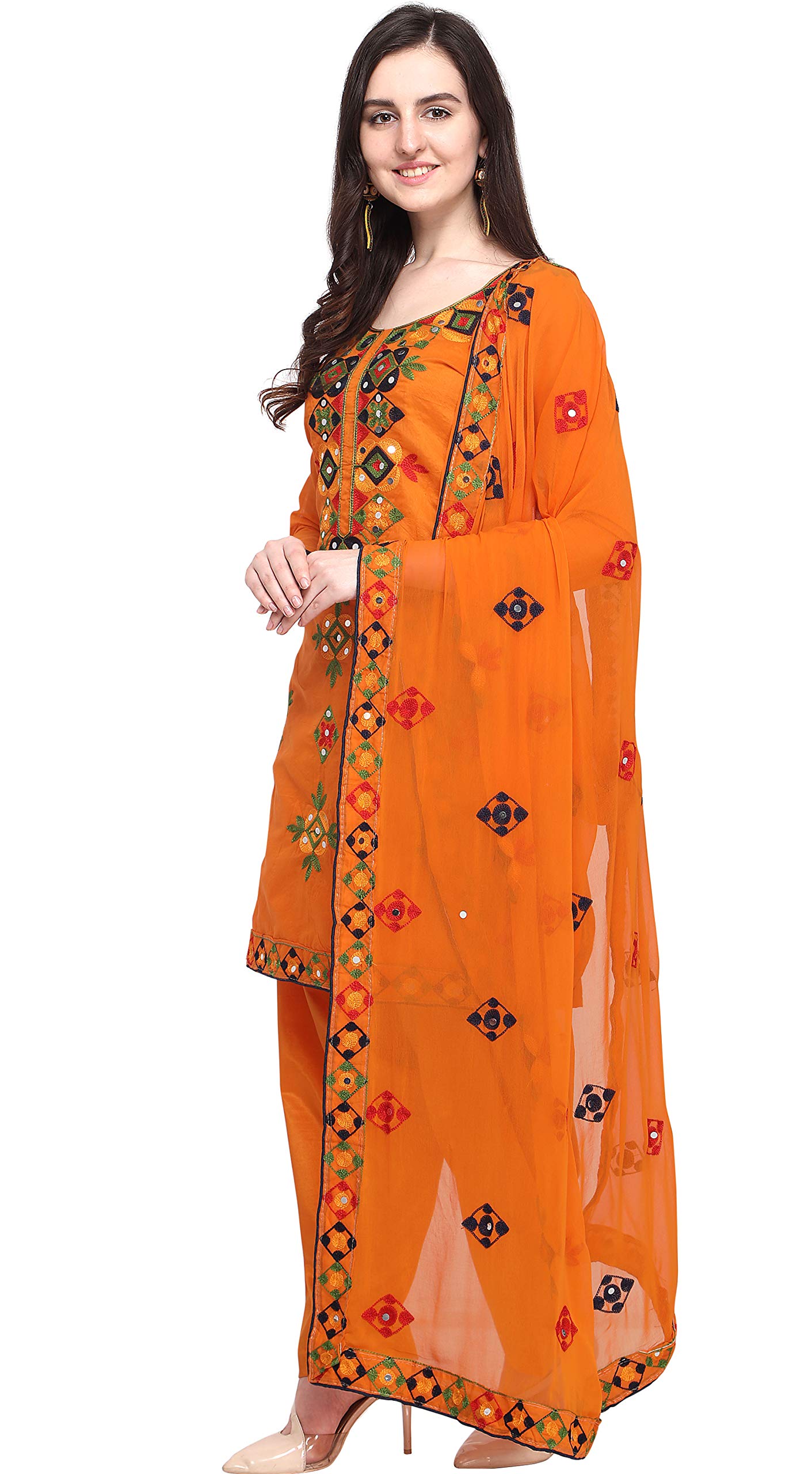 EthnicJunction Women's Chanderi Cotton Embroidered And Mirror Work Unstitched Salwar Suit Material