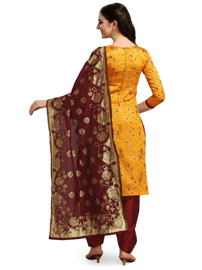 EthnicJunction Women's Banarasi Silk Unstitched Salwar Suit Dress Material Material With Banarasi Dupatta