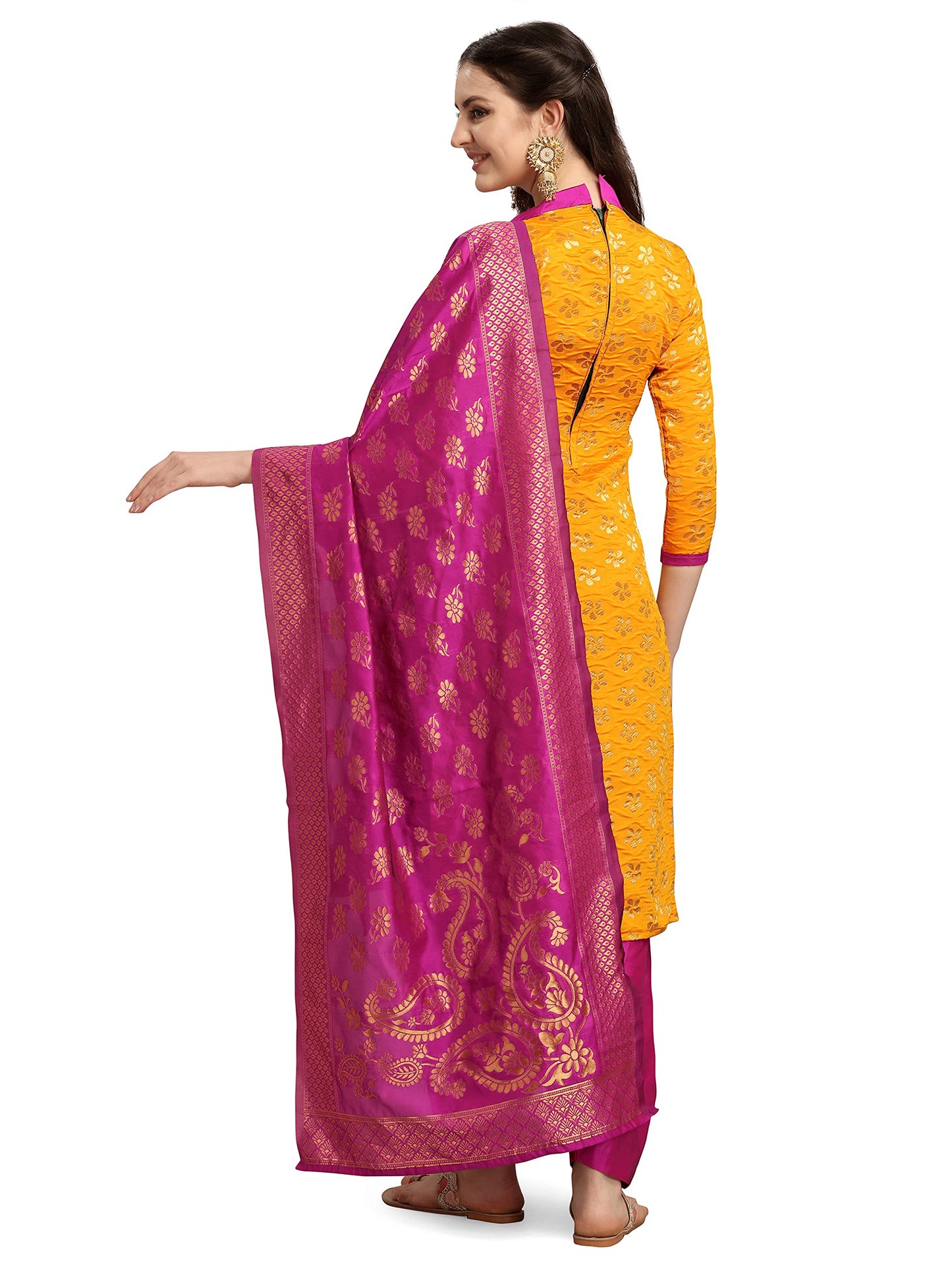 EthnicJunction Women's Banarasi Silk Blend Unstitched Salwar Suit Material