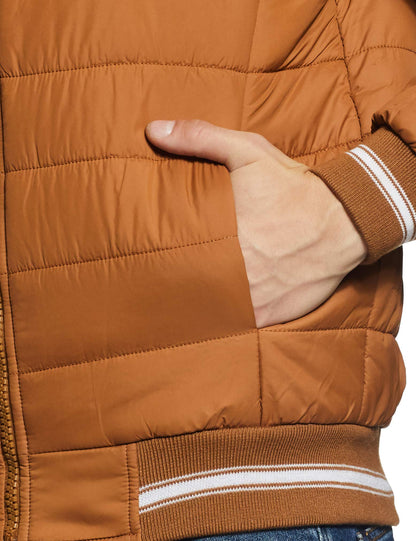 Men's Regular Fit Quilted Bomber Jacket with Detachable Hood - Winter Warm, Insulated Lining, Ribbed Cuffs, and Stylish Design