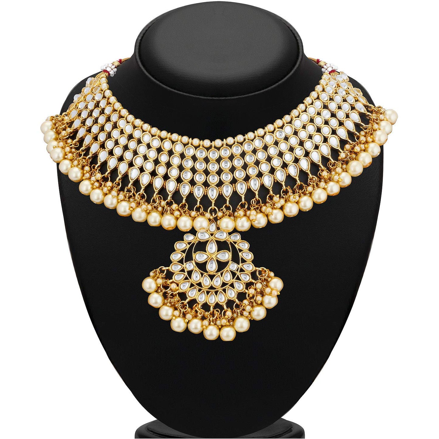 Sukkhi Trendy Kundan Gold Plated Pearl Choker Necklace Set with Dangler Earrings & Maangtikka for Women & Girls (N73544)