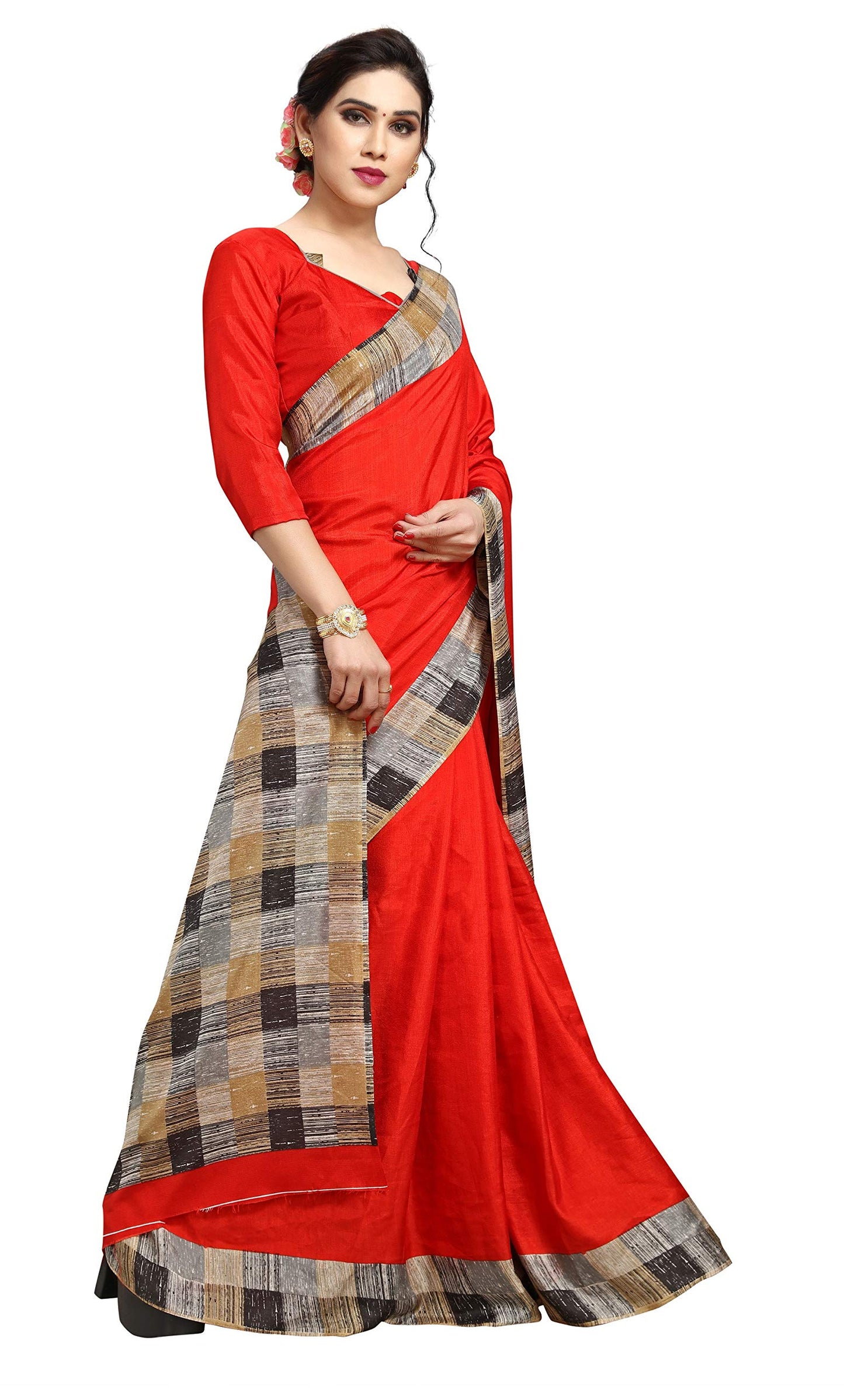 EthnicJunction Women's Silk Blend Printed Saree With Blouse Piece