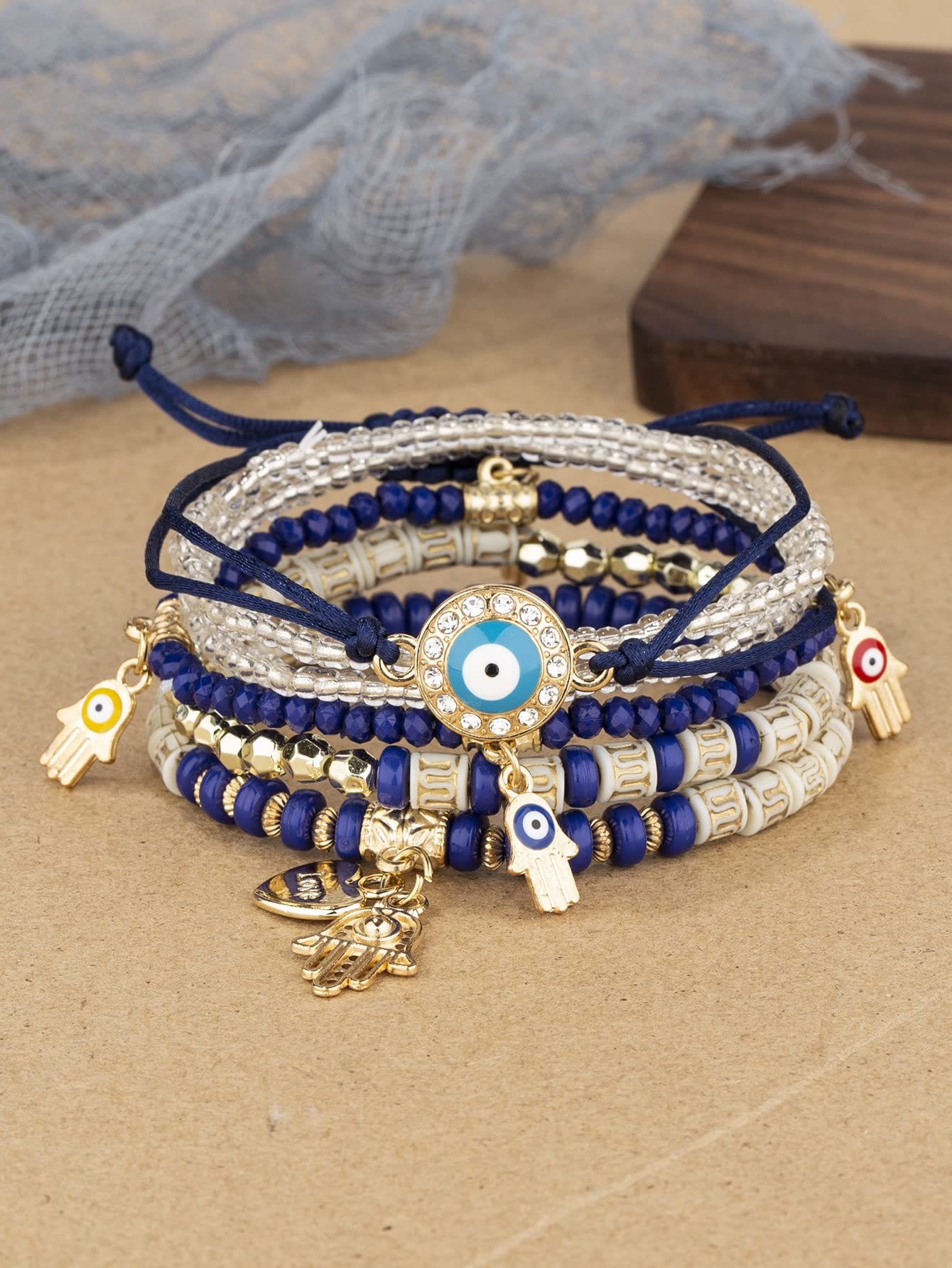 Shining Diva Fashion Bohemian Stackable Multilayer Hamsa Hand Evil Eye Lucky Protection Bracelets Multicolor Crystal Charm Beaded Bracelet for Women Girls