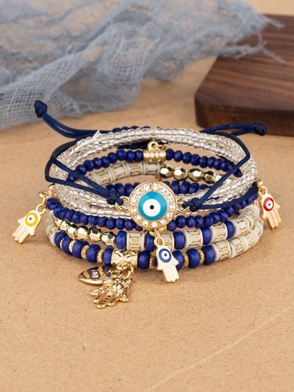 Shining Diva Fashion Bohemian Stackable Multilayer Hamsa Hand Evil Eye Lucky Protection Bracelets Multicolor Crystal Charm Beaded Bracelet for Women Girls