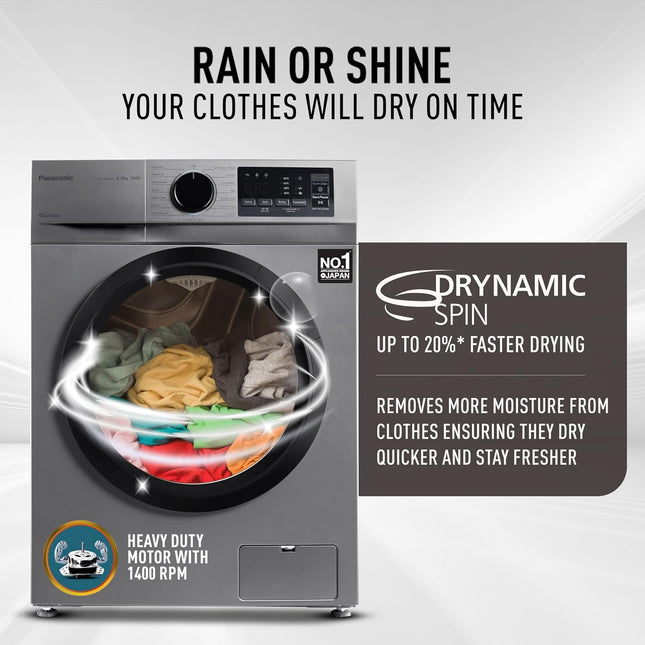 Panasonic 8 kg 5 Star Inverter Fully Automatic Front Loading Washing Machine (NA-148MH2L01, 2024 Model, Dark Silver, Steam, Drynamic Spin)