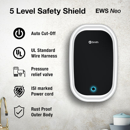 AO Smith EWS NEO-3L Instant Geyser 3 Litre With 3kW Express Heating | High Rise Building Bathroom & Kitchen geyser | UL Rated Wiring & Pressure Relief Valve For Ultimate Safety | 5 Year Tank Warranty 