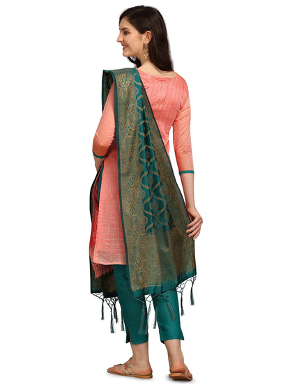 EthnicJunction Women's Chanderi Cotton Hand Embroidered Work Unstitched Salwar Suit Material With Banarasi Dupatta