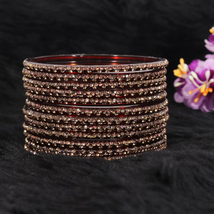 LAVAZZA Designer Glass Bangles Set with Diamond Stone For Women & Girls | Stylish Glass Bangles | Fancy Chudi Set | Traditional Women's Bangles | Fashion Jewellery- Set of 12