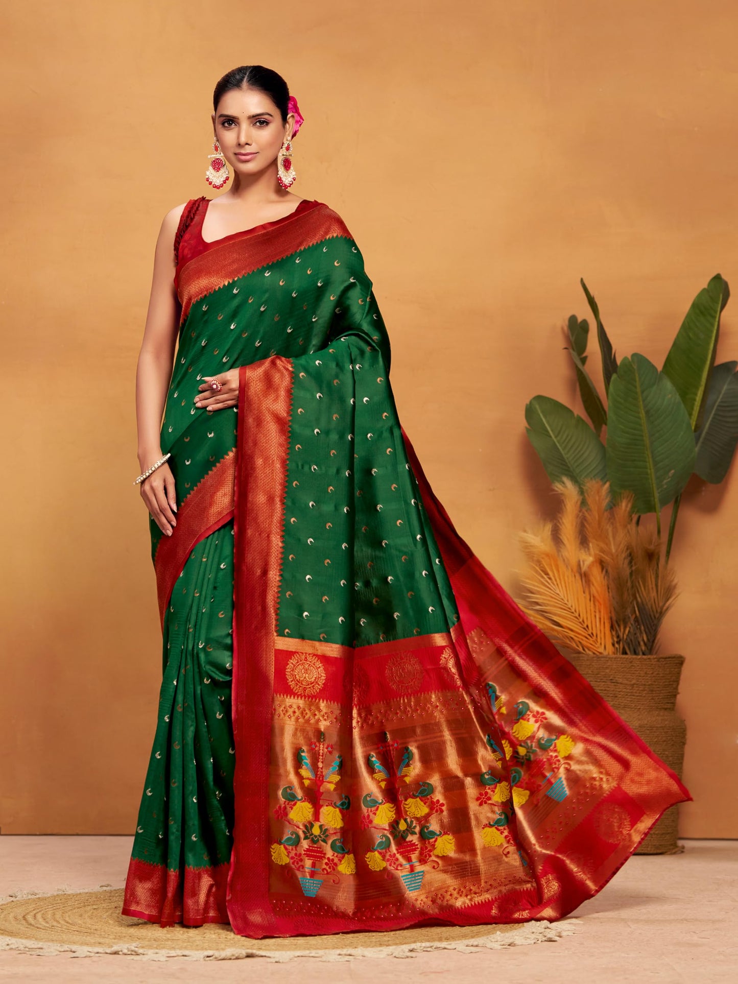 EthnicJunction Women's Silk Woven Paithani Saree With Blouse Piece