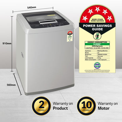 LG 8 Kg 5 Star Smart Inverter Technology Fully Automatic Top Load Washing Machine (2025 Model, T80VBMB4Z, Turbodrum, Auto Prewash, Stainless Steel drum, LED Display, Smart Diagnosis, Middle Black)