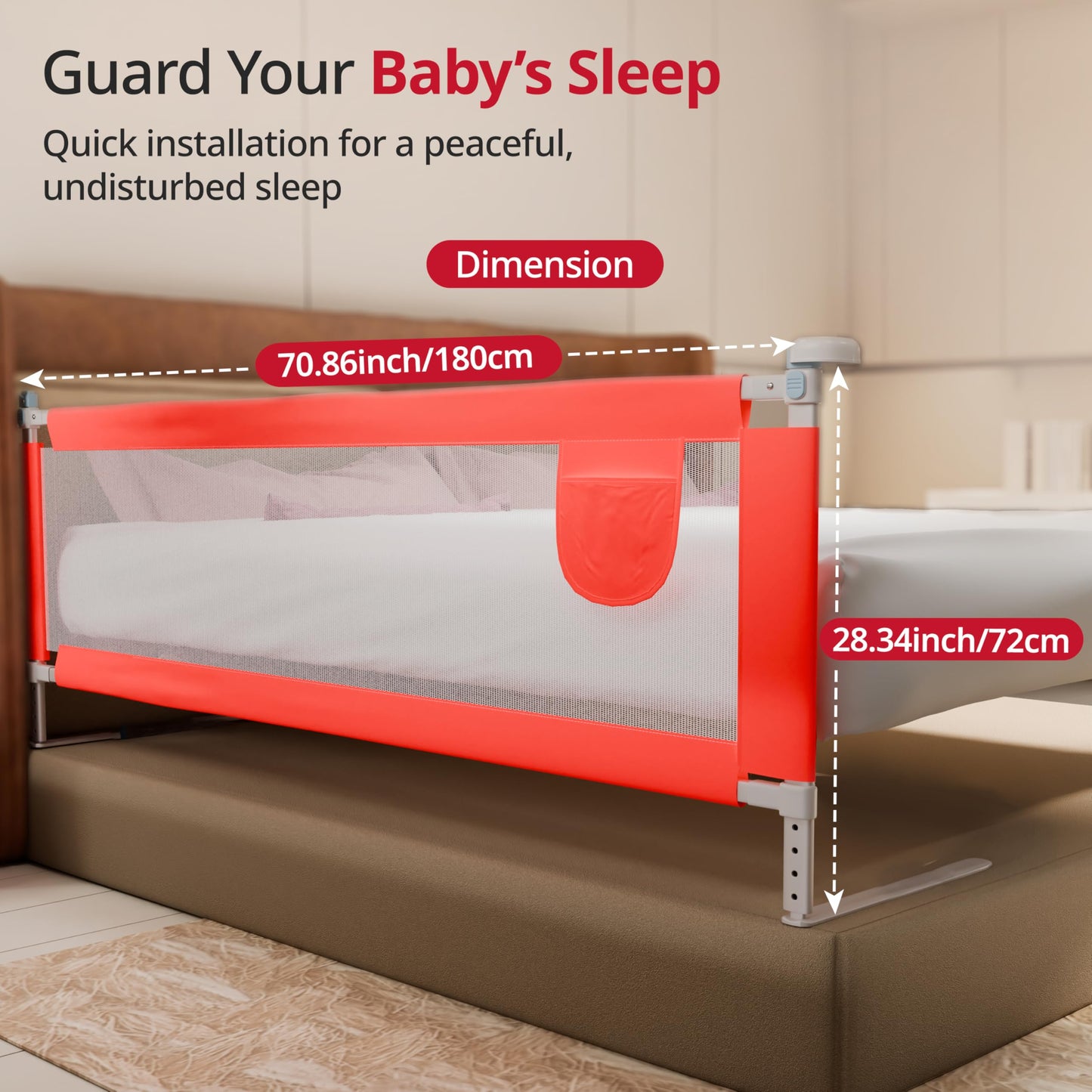 LuvLap Comfy Baby Bed Rail Guard for Baby & Toddler Safety, 180cm x 72cm, Bed rails for baby safety, Foldable & Portable, Adjustable Height, Single bed side rails for baby, Pack of 1 (Green)