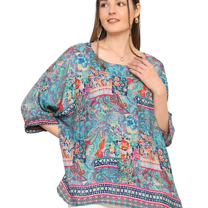 KE KANHA EXPORTS top Stylish Women Tops Multi-Neck Option-Round,v-Neck,Boat Neck Loose fit Variety of Sleeves Tops Boho Floral Western top fit to All Women Shape