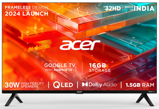 Acer 80 cm (32 inches) V Pro Series HD Ready Smart QLED Google TV with Android 14 (Black) | 16GB Storage | 30W Dolby Audio