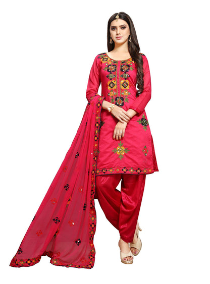 EthnicJunction Women's Chanderi Cotton Embroidered And Mirror Work Unstitched Salwar Suit Material