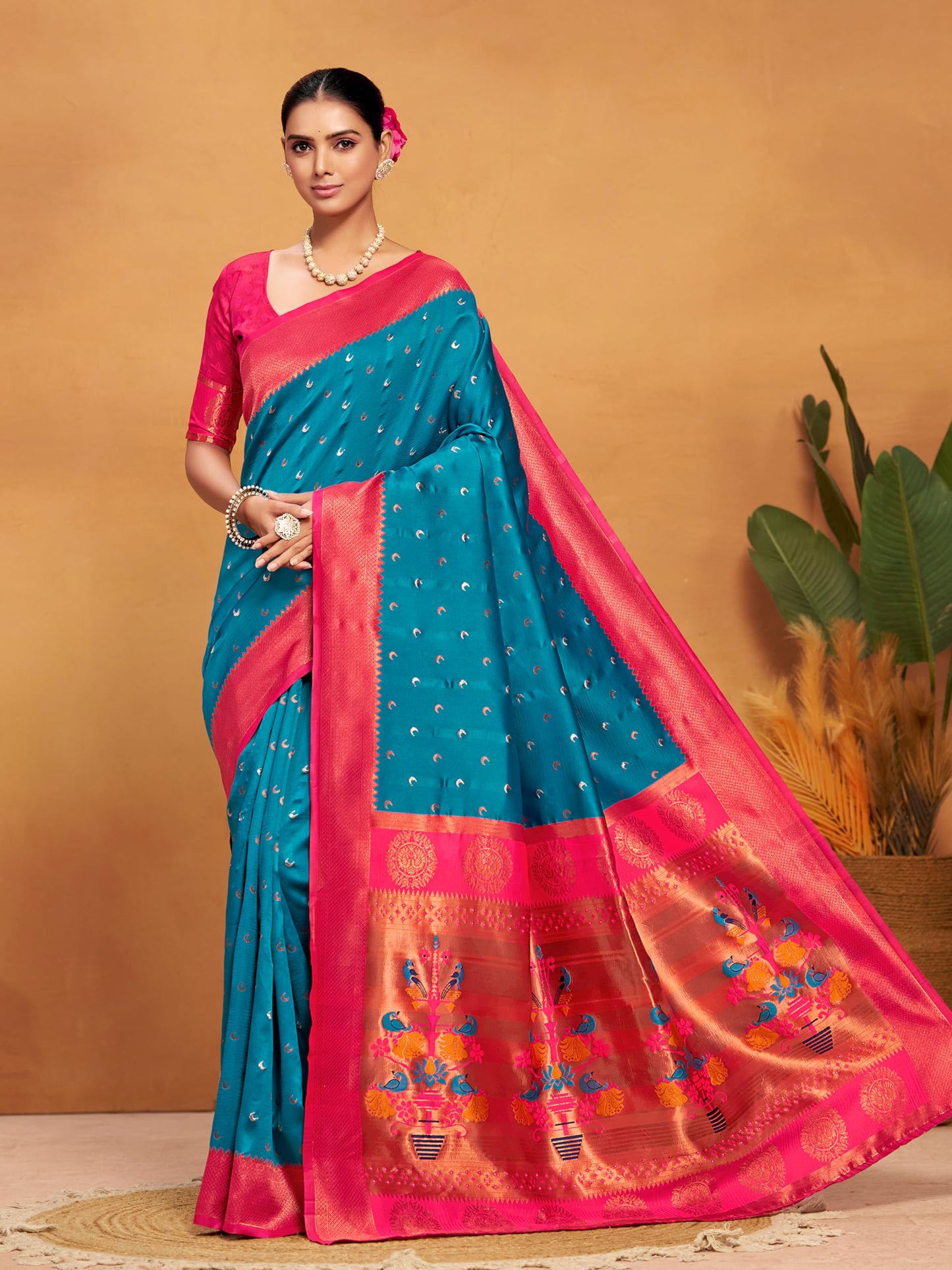 EthnicJunction Women's Silk Woven Paithani Saree With Blouse Piece