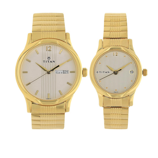 Titan Quartz Analog with Day and Date White Dial Metal Strap Watch for Couple-NS15802490YM04P