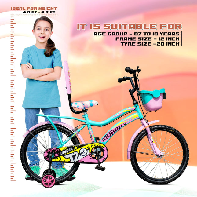 Leader Kids Children, Boys, Girls 20T Road Bike , 20 Inches Steel Frame , Single Speed Cycle For 7-10 Years , Sea Green & Light Pink, Rigid 