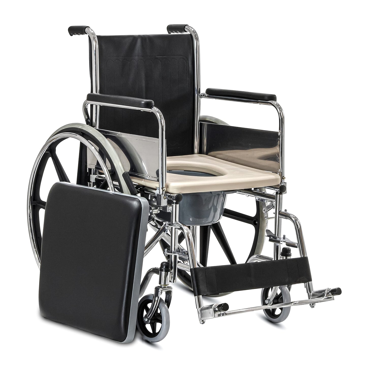 KosmoCare Dura Rexine Wheelchair | Self-Propelled & Attendant Use | Hammered Finish MS Frame | 24" Mag Wheels | Removable Footrests | Foldable Design | Comfortable Rexine Seat | Supports Up to 100 kg