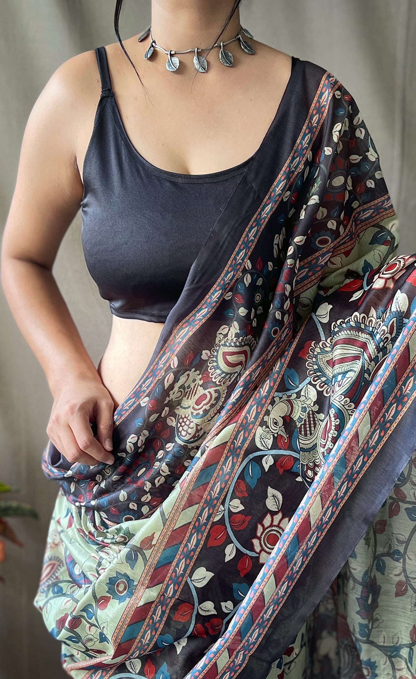 SGF11 Women's Cotton Linen Kalamkari Silk Printed Saree With Blouse Piece