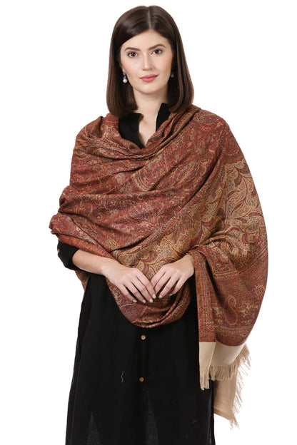 Pashtush Women's Kashmiri Woolen Shawl, Jacquard palla, Warm and soft, Faux Pashmina