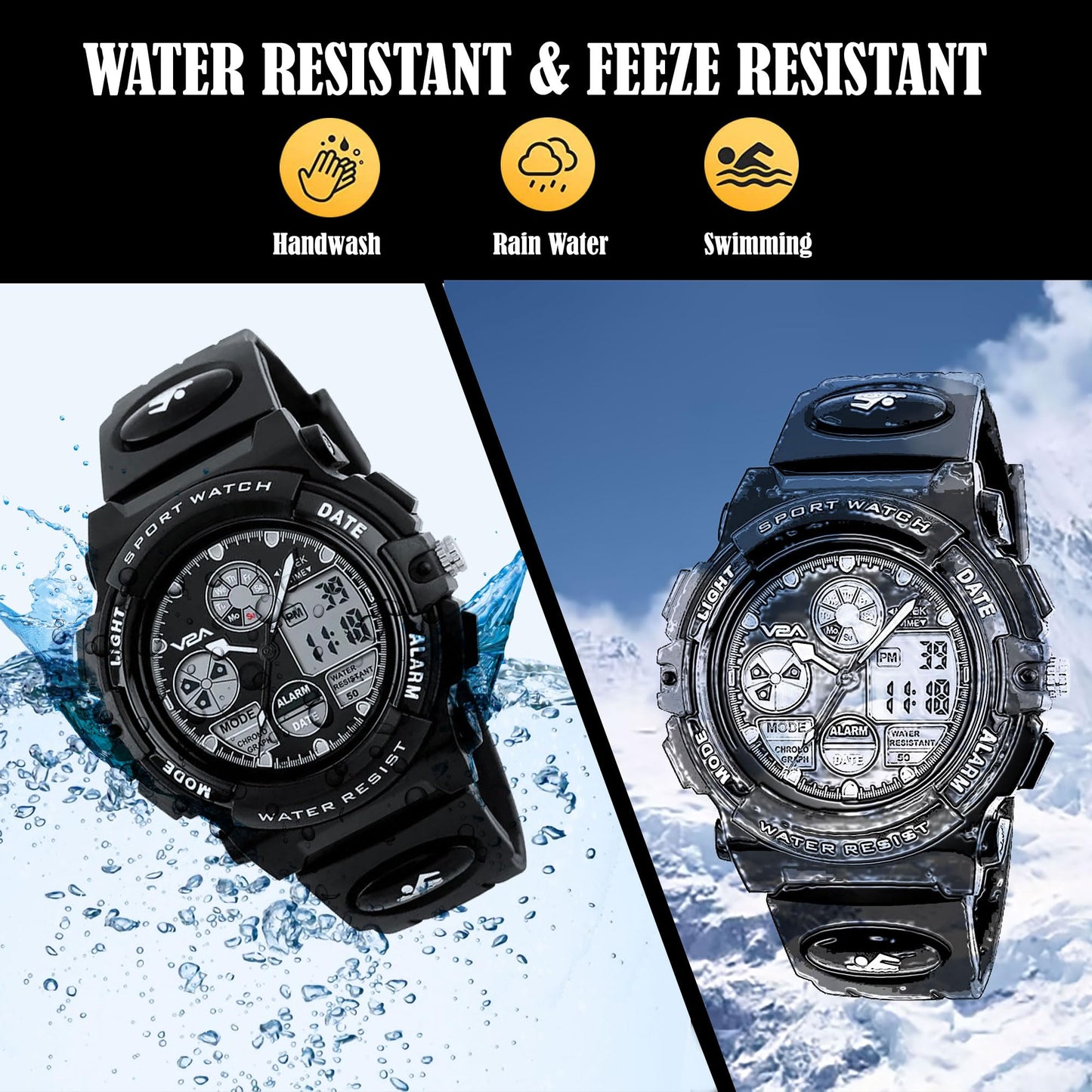 V2A Watch for Boys Age 7 and Above Analogue-Digital Shock Resistant Alarm Calender Water Proof Sports Watch for Boys Age 7 to 16 Years