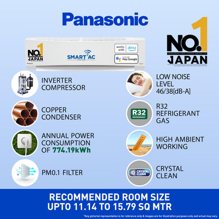 Panasonic 1.5 Ton 5 Star Wi-Fi Inverter Smart Split AC (India's 1st Matter Enabled RAC, Copper Condenser, 7in1 Convertible, True AI, 4 Way Swing, PM 0.1 Filter, CS/CU-NU18ZKY5W, 2024 Model, White) 